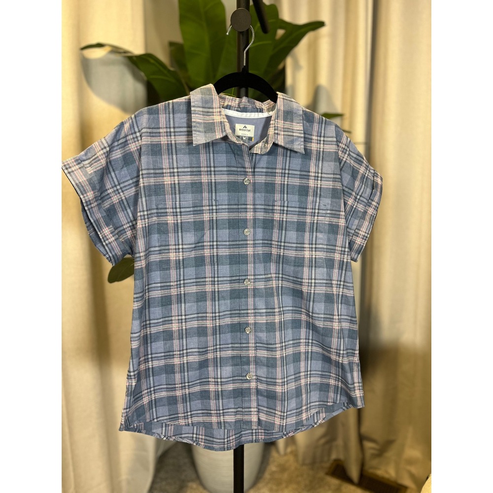 Ridgecut Womens Blue Pink Plaid Short Sleeve Button Down Shirt Vented Back M